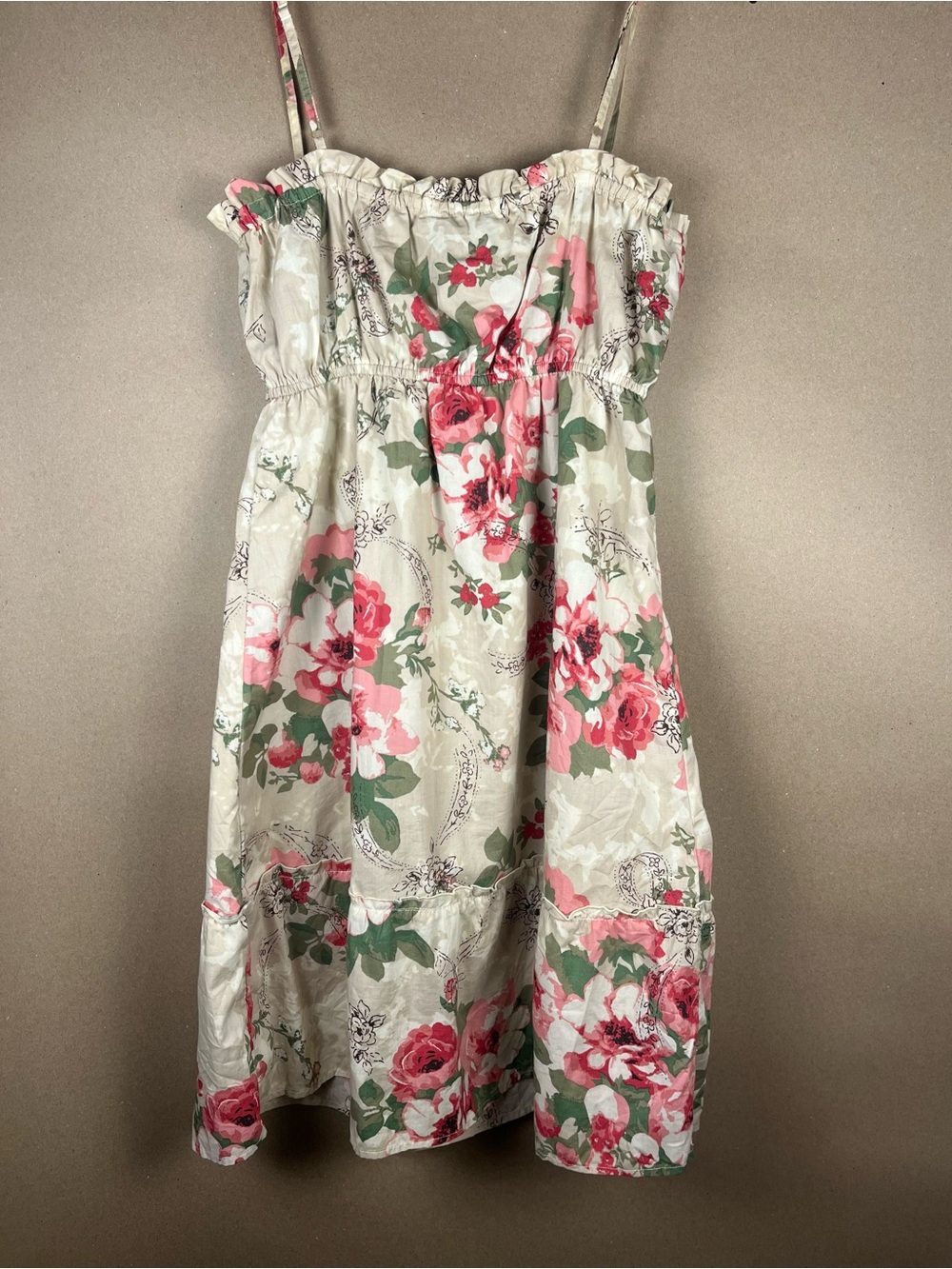 Maurices Floral Sundress M Cottage Core Boho Pink Rose Garden Spaghetti Strap